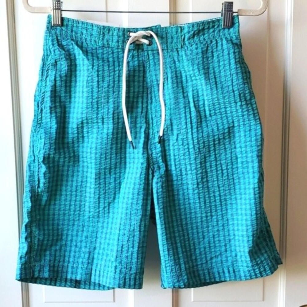 NWT TRUNKS SURF & SWIM CO GINGHAM CHECK BLUE GREEN MEN'S SWIM SUIT SIZE SMALL